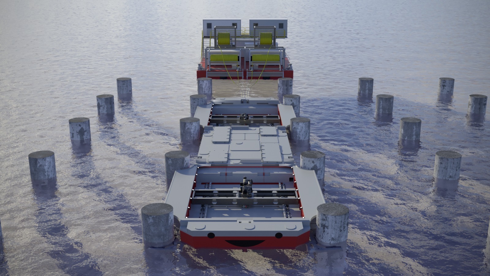 RoboGo low-profile platform travelling between marine terminal piles