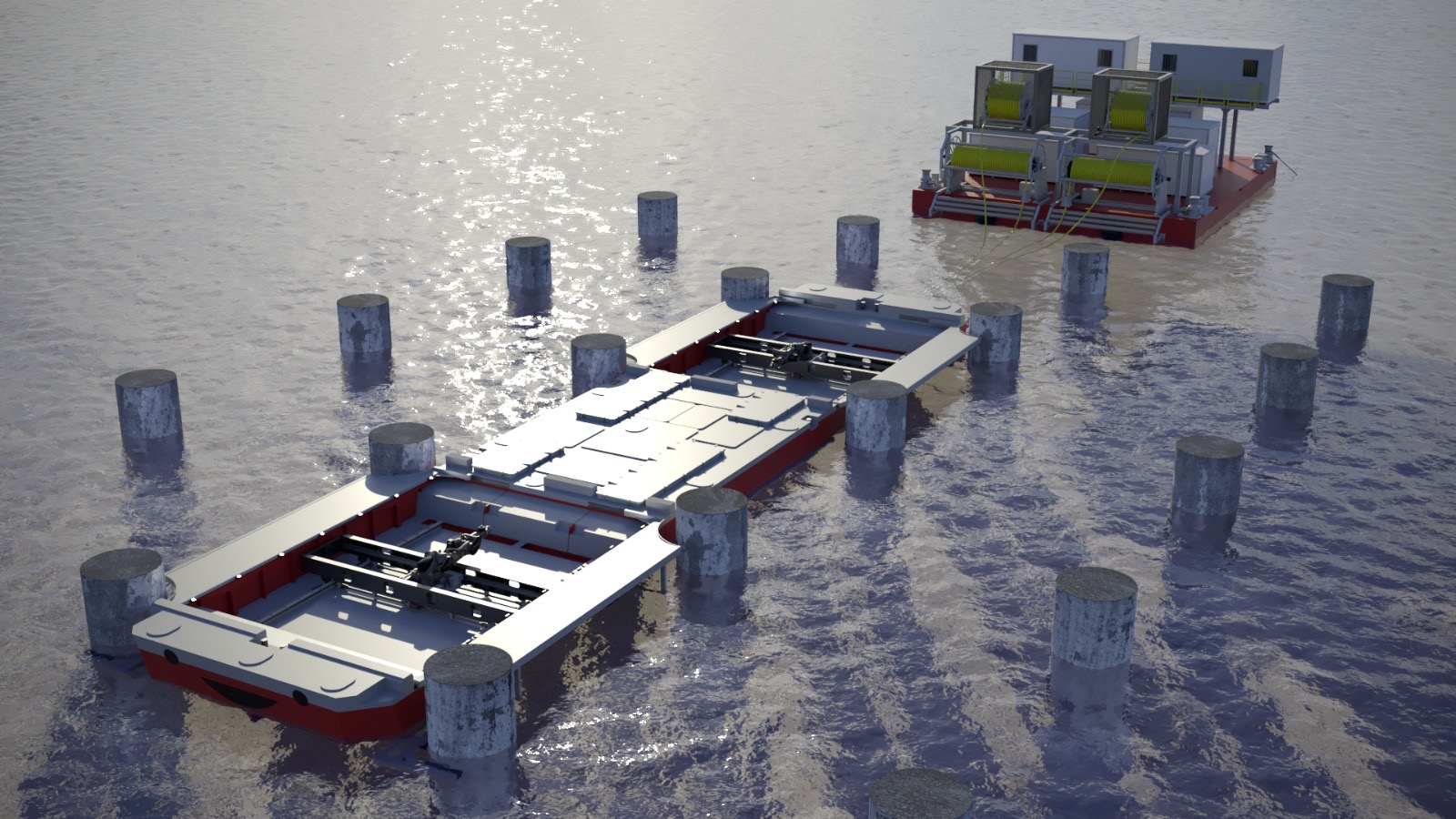 RoboGo low-profile robotic platform operating between marine terminal piles