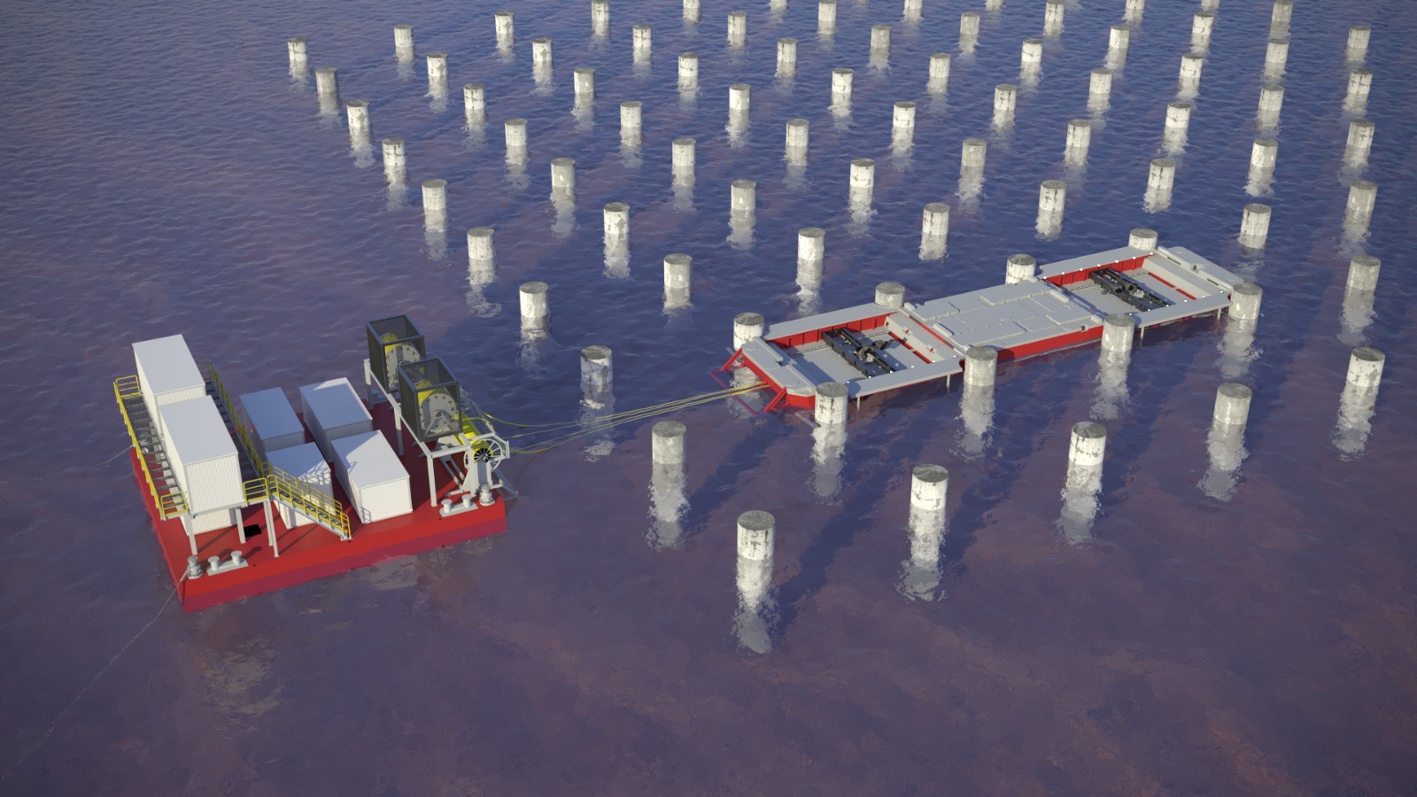 RoboGo low-profile robotic platform navigating beneath dense terminal piles